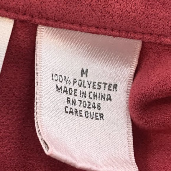 Studio Works Women's Red Button Down Blouse Suede Material Medium 100% Polyester - Picture 4 of 15